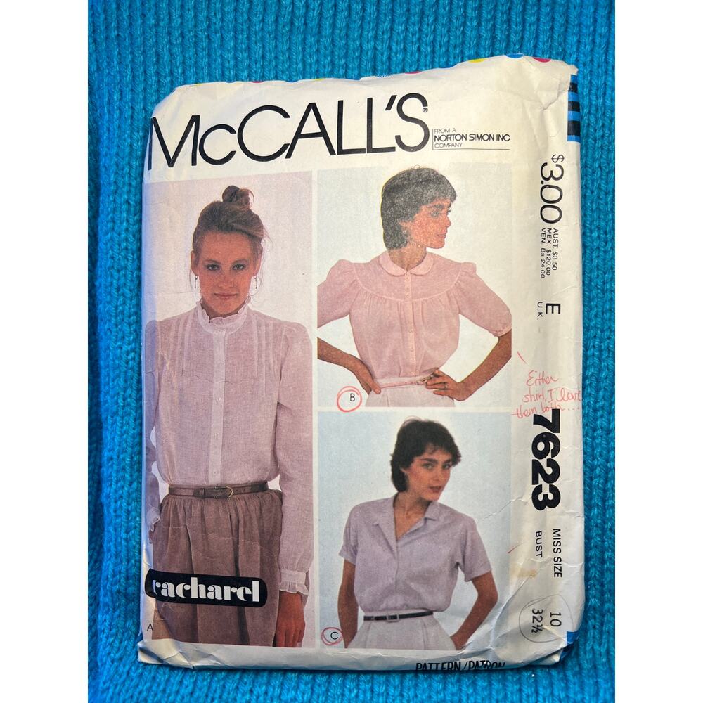 McCalls 7623 Sewing pattern blouse high neck 1980s size 10